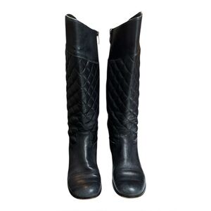Vince Camuto Rianer Black Quilted Leather Riding Boots Size 6 Knee High Boots
